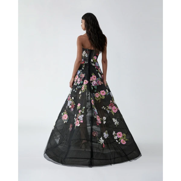 Carolina Herrera Strapless Ball Gown with Floral Embroidery, view 3