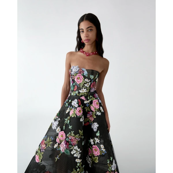 Carolina Herrera Strapless Ball Gown with Floral Embroidery, view 4