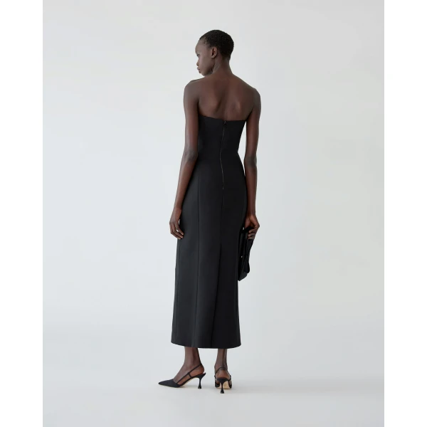 Carolina Herrera Strapless Dress With Calla Lily Brooch in Black, view 3