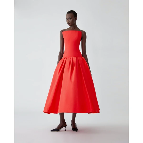 Carolina Herrera Strapless Drop-Waist Gown in Chili Red, view 2