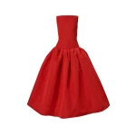 Carolina Herrera Strapless Drop-Waist Gown in Chili Red