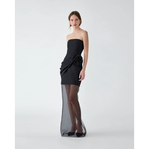 Carolina Herrera Strapless Gown with Sheer Organza Skirt in Black, view 2
