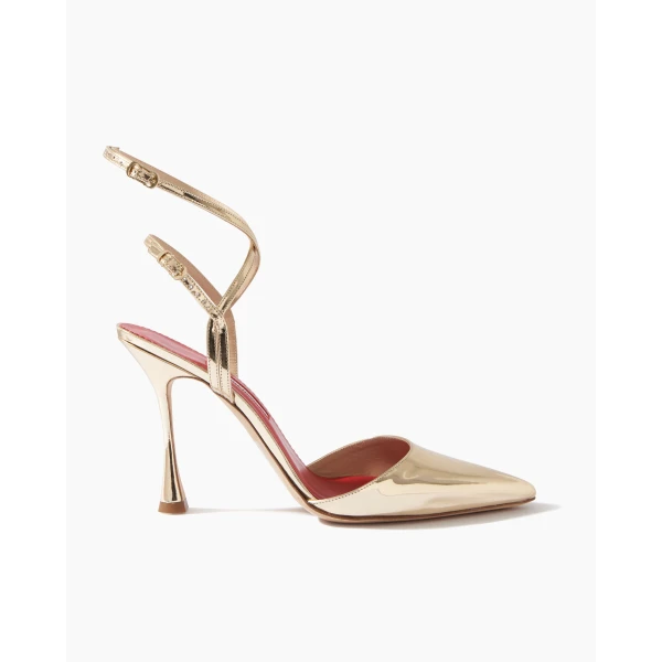 Carolina Herrera Strappy Pumps in Metallic Patent Leather, Gold, view 3