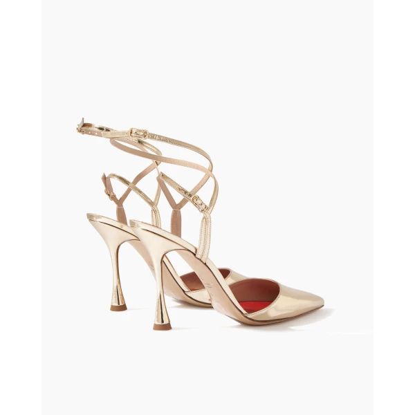 Carolina Herrera Strappy Pumps in Metallic Patent Leather, Gold, view 4
