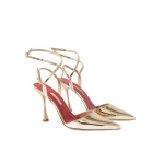 Carolina Herrera Strappy Pumps in Metallic Patent Leather, Gold