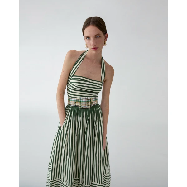 Carolina Herrera Striped Halterneck Midi Dress, view 4