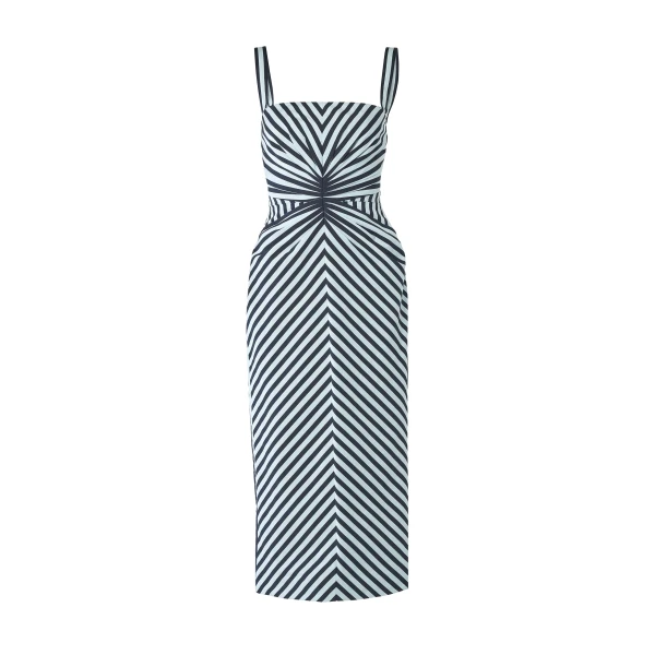 Striped Pencil Dress with Ruching