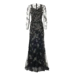 Carolina Herrera Trumpet Gown with Pewter Floral Embroidery