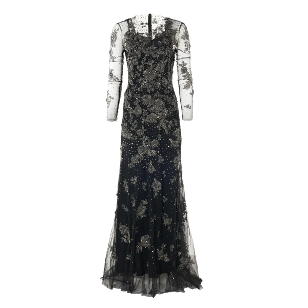 Trumpet Gown with Pewter Floral Embroidery