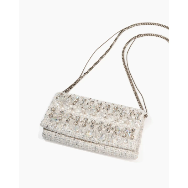 Carolina Herrera Tweed Clutch with Raindrop Embroidery, view 5