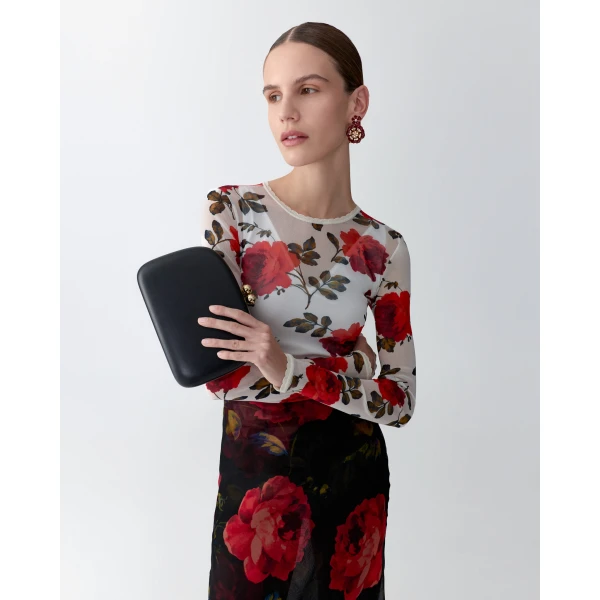 Carolina Herrera Vega Leather Clutch in Black, view 2
