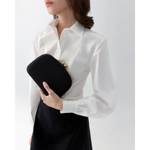Carolina Herrera Vega Satin Clutch in Black, view 2