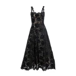 Carolina Herrera Velvet Rose Lace Midi Dress in Black