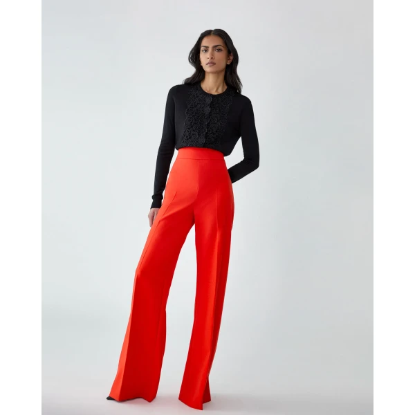 Carolina Herrera Wide-Leg Diane Pants in Chili Red, view 4