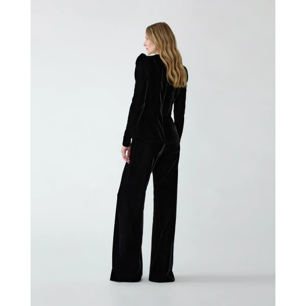 Carolina Herrera Wide-Leg Stretch Velvet Diane Pants in Black, view 3