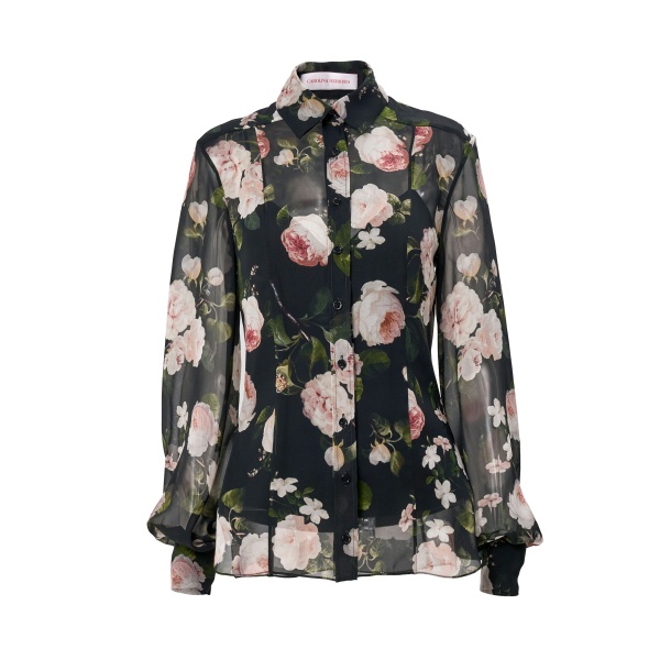 Carolina Herrera Winter Floral Silk Chiffon Isabella Shirt