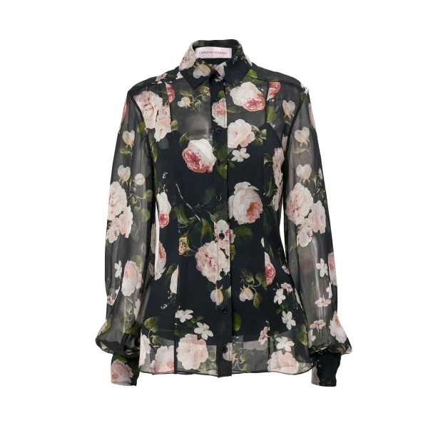 Winter Floral Silk Chiffon Isabella Shirt