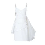 Carolina Herrera Wrap Bodice Mini Dress With Watteau in Ivory