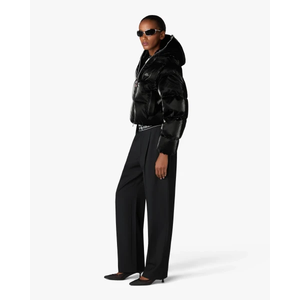 Casablanca Black Lacquered Cropped Nylon Puffer Down Jacket | Jackets | Coveti