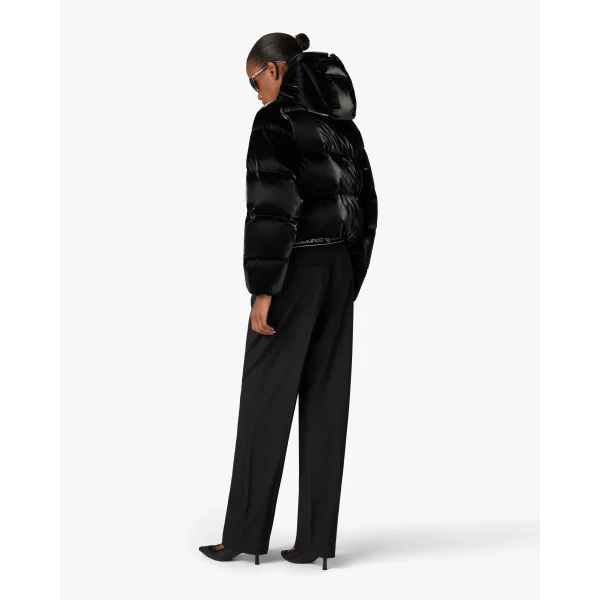 Casablanca Black Lacquered Cropped Nylon Puffer Down Jacket | Jackets | Coveti