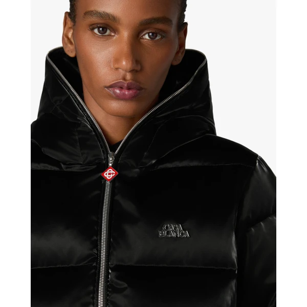Casablanca Black Lacquered Cropped Nylon Puffer Down Jacket | Jackets | Coveti