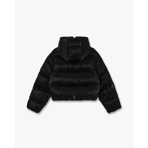 Casablanca Black Lacquered Cropped Nylon Puffer Down Jacket | Jackets | Coveti