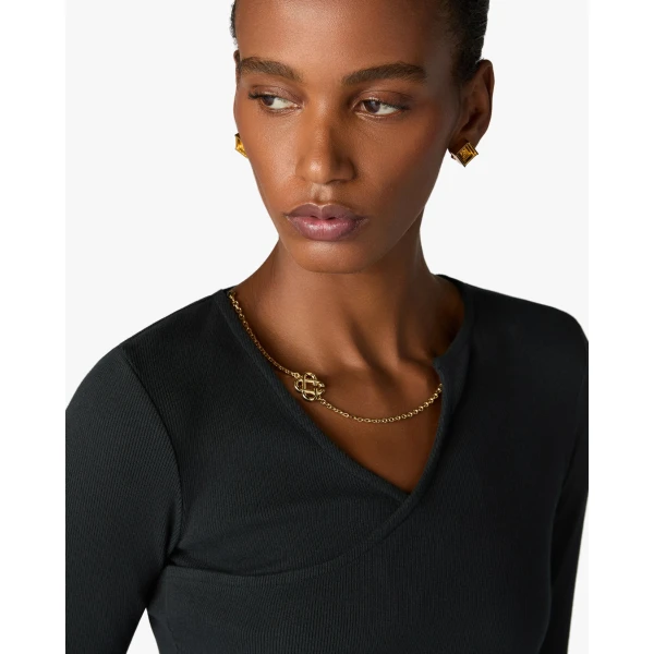 Casablanca Black Ribbed Jewellery Maxi Dress | Long Dresses | Coveti