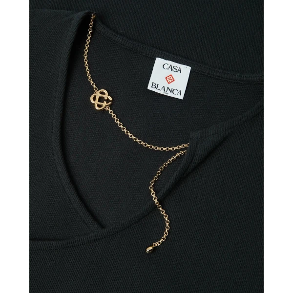 Casablanca Black Ribbed Jewellery Maxi Dress | Long Dresses | Coveti