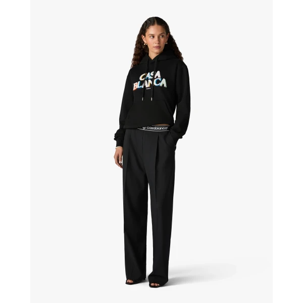 Casablanca Black Stacked Logo Embroidered Hooded Sweatshirt | Hoodies | Coveti