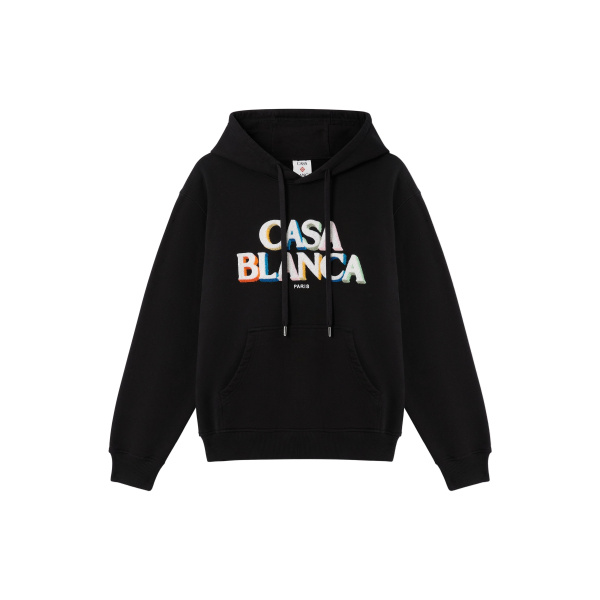 Casablanca Black Stacked Logo Embroidered Hooded Sweatshirt | Hoodies | Coveti