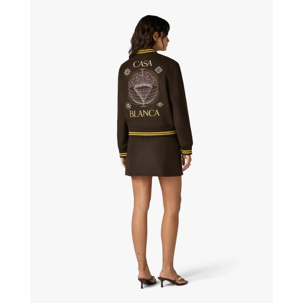 Casablanca Brown Celestial Pyramid Wool Varsity Jacket | Jackets | Coveti