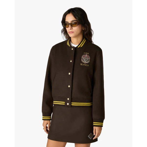 Casablanca Brown Celestial Pyramid Wool Varsity Jacket | Jackets | Coveti