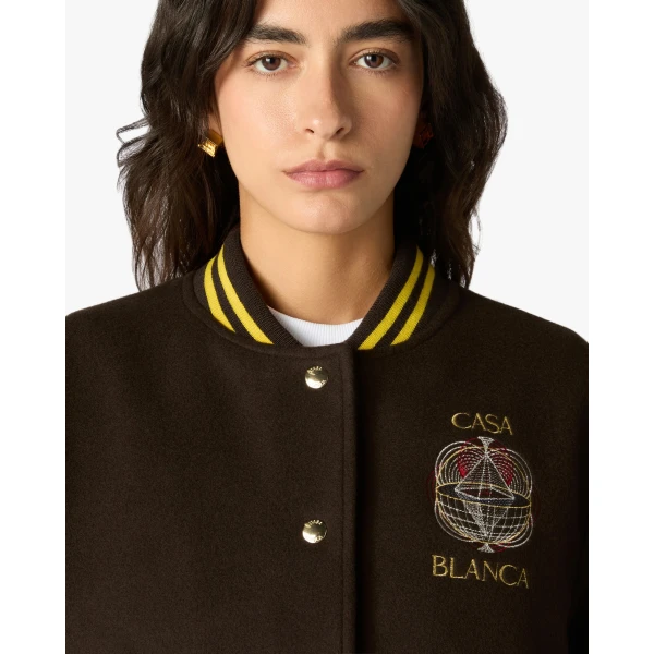 Casablanca Brown Celestial Pyramid Wool Varsity Jacket | Jackets | Coveti