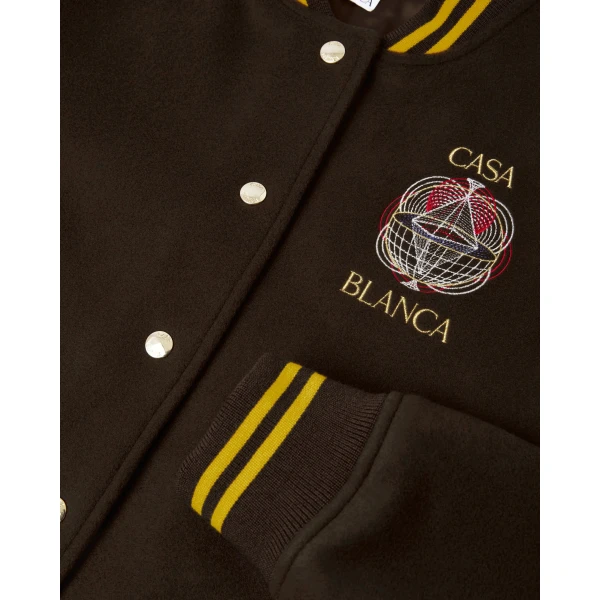 Casablanca Brown Celestial Pyramid Wool Varsity Jacket | Jackets | Coveti