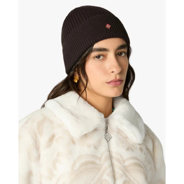 Casablanca Brown Classic Ribbed Knit Beanie | Hats | Coveti