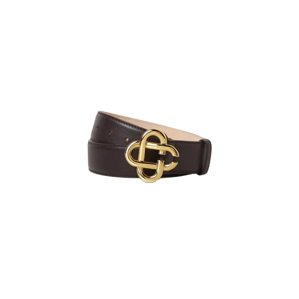 Brown & Gold Classic Leather CC Logo Belt