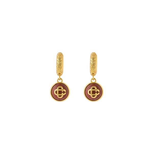 Gold & Red Sphere Ear Hoops