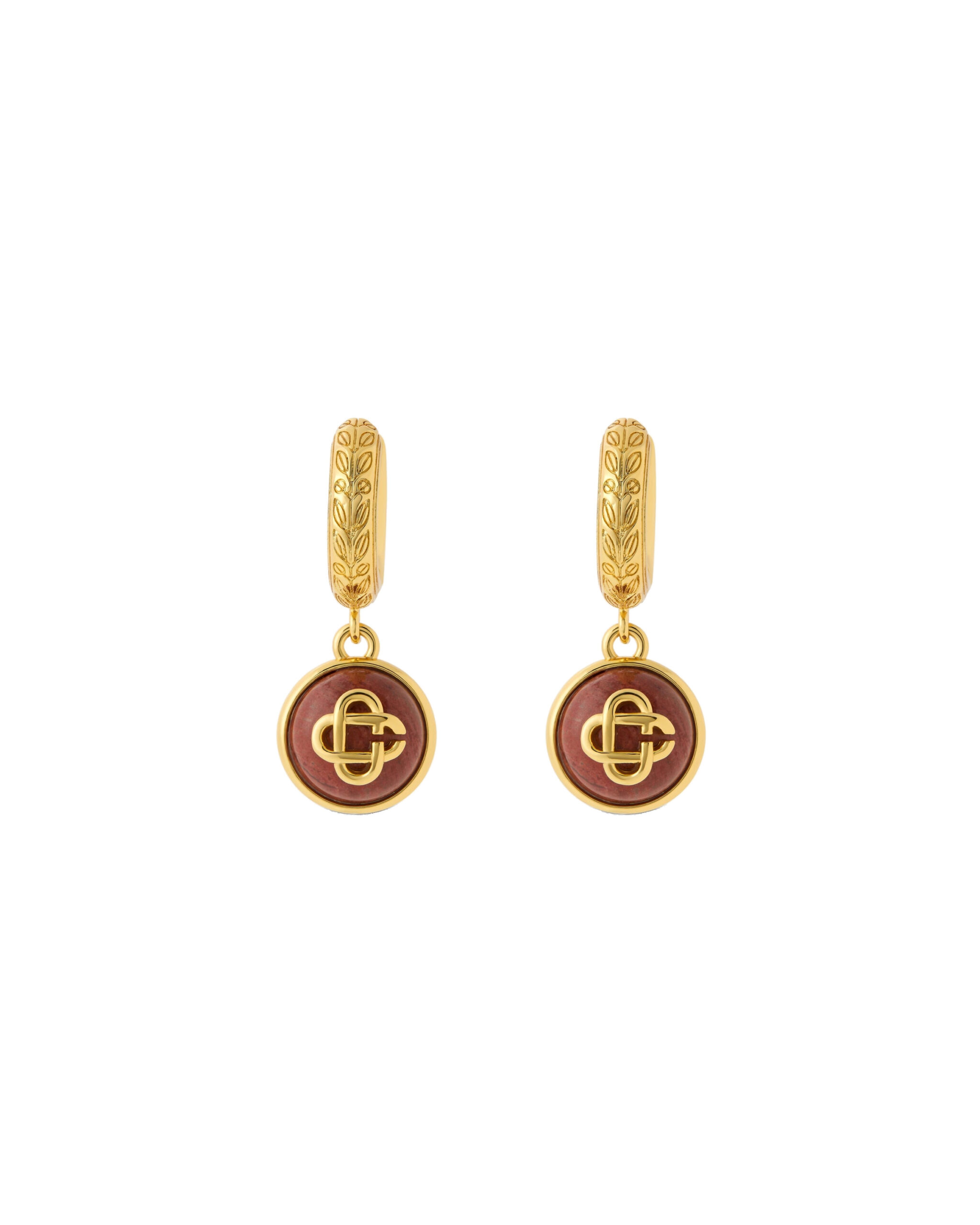 Casablanca Gold & Red Sphere Ear Hoops Casablanca Gold & Red Sphere Ear Hoops | Earrings | Coveti