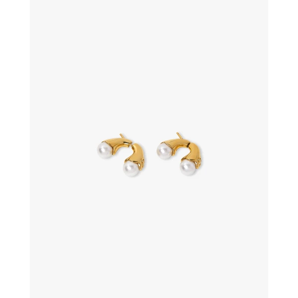 Casablanca Gold & White Double Lotus Pearl Earrings | Earrings | Coveti