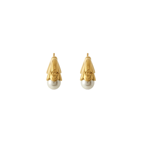 Casablanca Gold & White Double Lotus Pearl Earrings | Earrings | Coveti