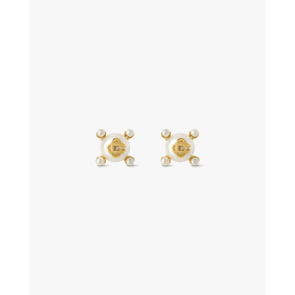 Casablanca Gold & White Lotus Pearl Studs | Earrings | Coveti