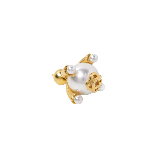 Gold & White Lotus Pearl Studs