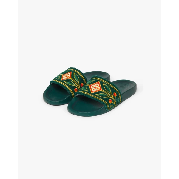 Casablanca Green Embroidered Terry Slides | Flip Flops & Slides | Coveti