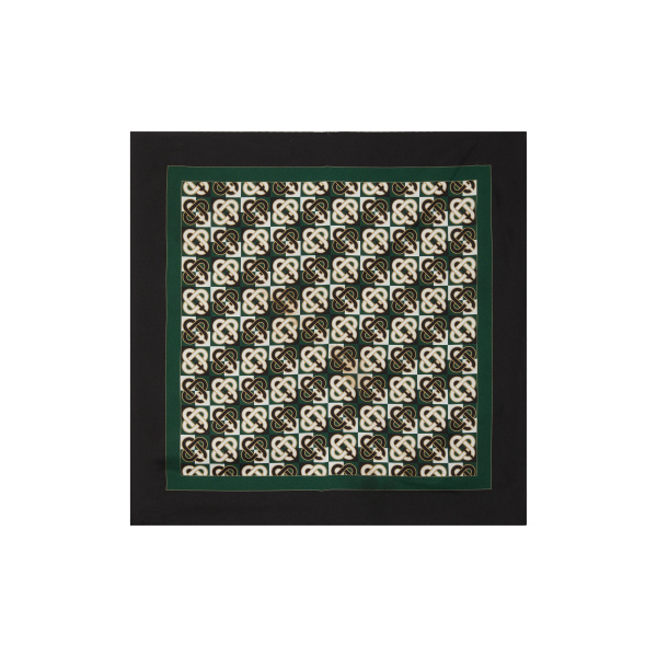 Casablanca Green & Navy Check Monogram Medium Silk Scarf | Scarves | Coveti