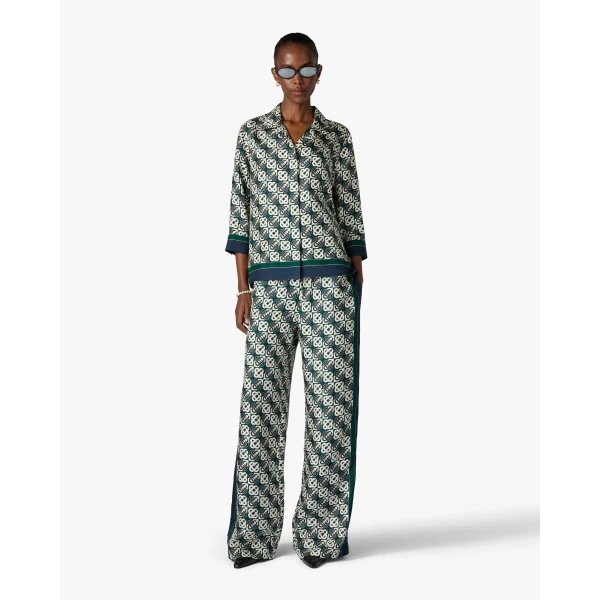 Casablanca Green & Navy Check Monogram Pyjama Long Sleeve Silk Shirt | Shirt | Coveti