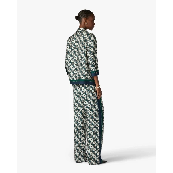 Casablanca Green & Navy Check Monogram Pyjama Long Sleeve Silk Shirt | Shirt | Coveti