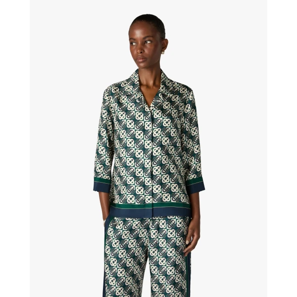 Casablanca Green & Navy Check Monogram Pyjama Long Sleeve Silk Shirt | Shirt | Coveti