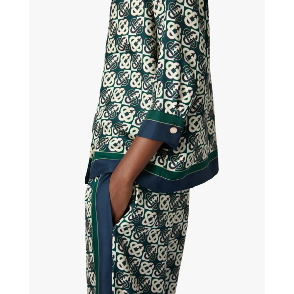 Casablanca Green & Navy Check Monogram Pyjama Long Sleeve Silk Shirt | Shirt | Coveti