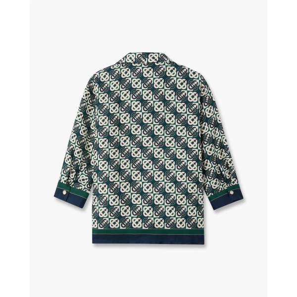 Casablanca Green & Navy Check Monogram Pyjama Long Sleeve Silk Shirt | Shirt | Coveti
