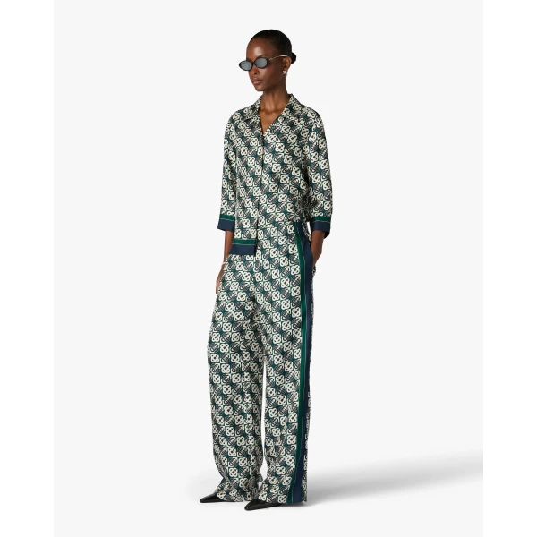 Casablanca Green & Navy Check Monogram Silk Trousers | Pants | Coveti